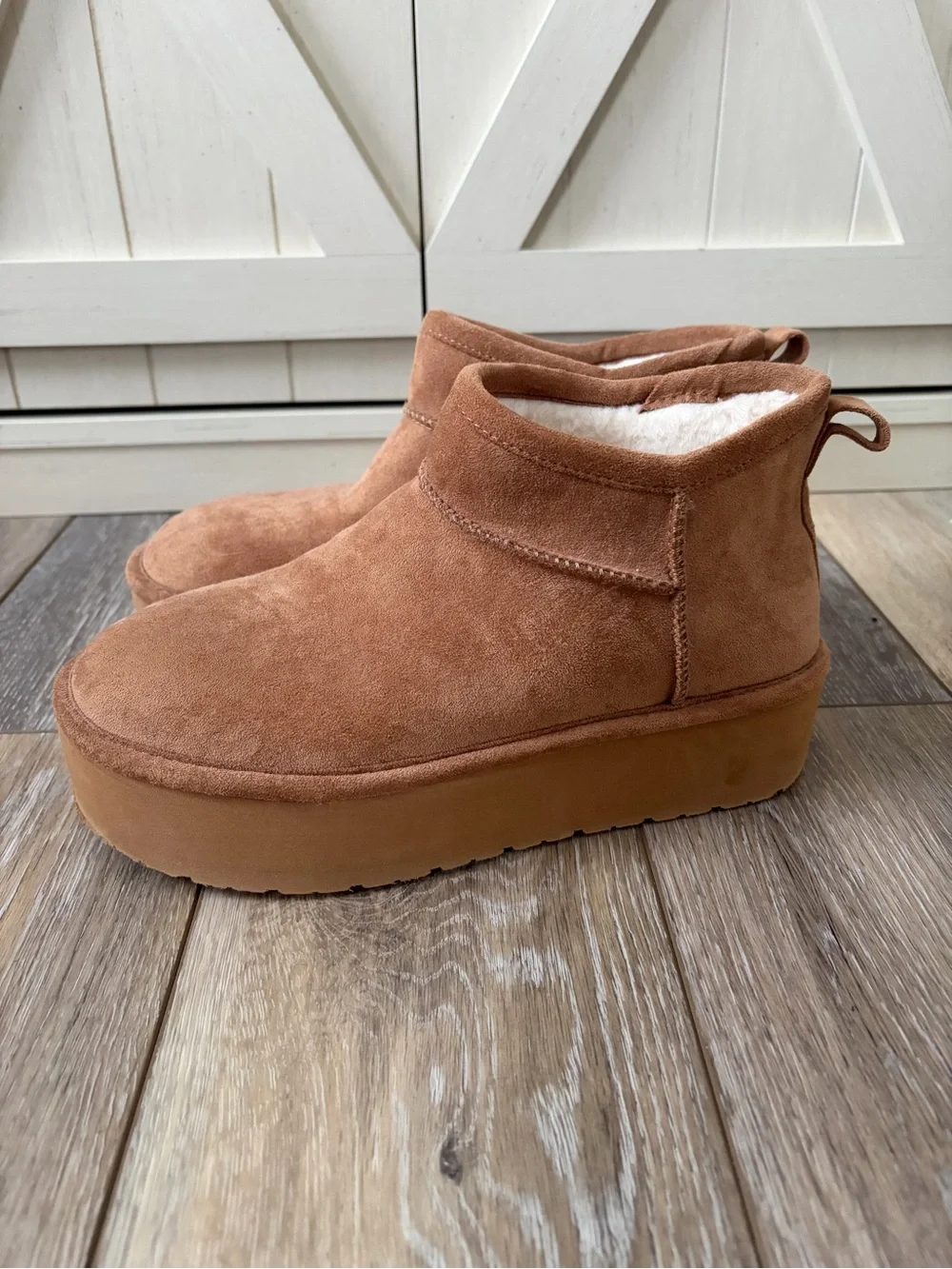 Madden Girl Embrace Suede Slip-On Platform Chestnut Mini Ankle Boots